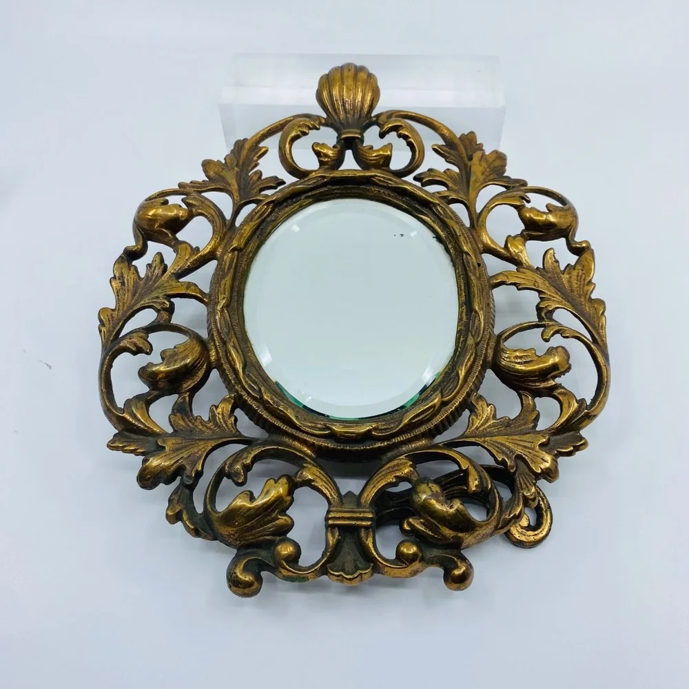 Antique Bronze Ornate Free Standing Beveled Mirror.
